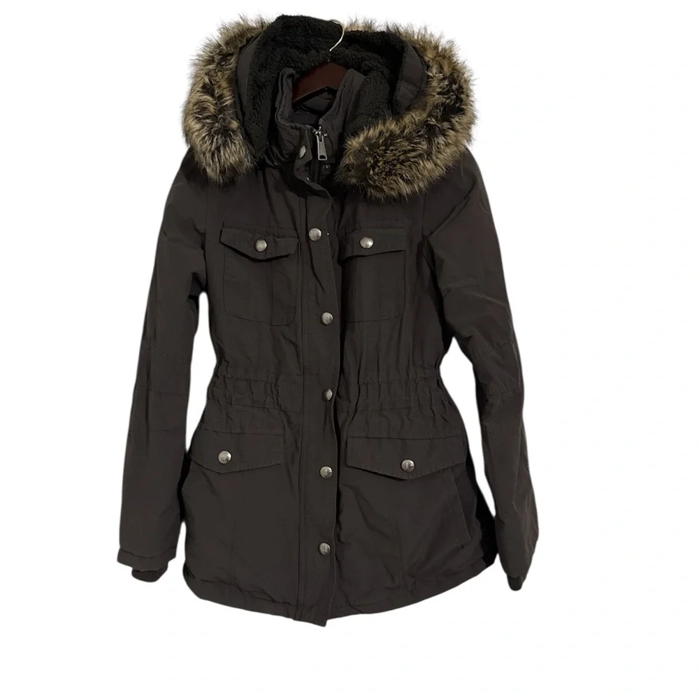 Apt 9 Fur Hooded Jacket Size Small color Dark Grey